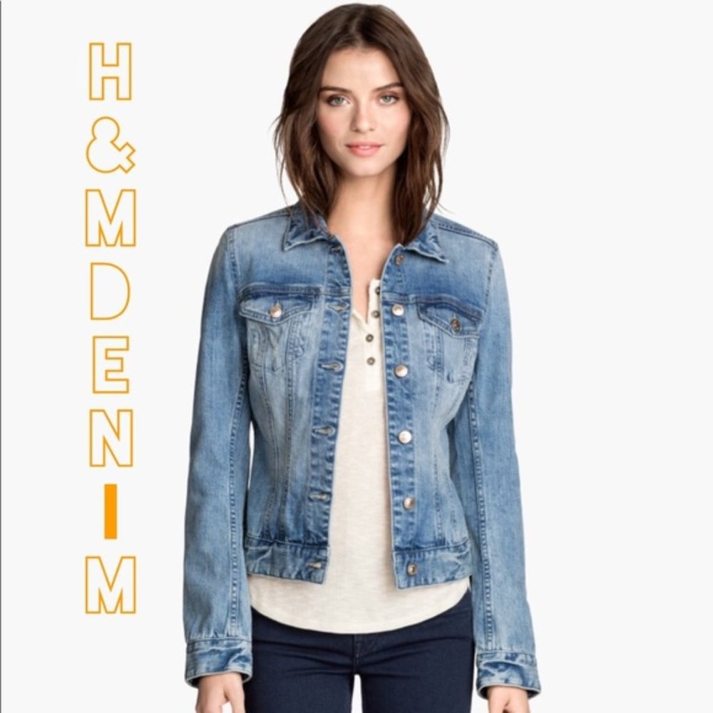 H&M Cropped, Faded Denim/Jean Jacket, Size 6